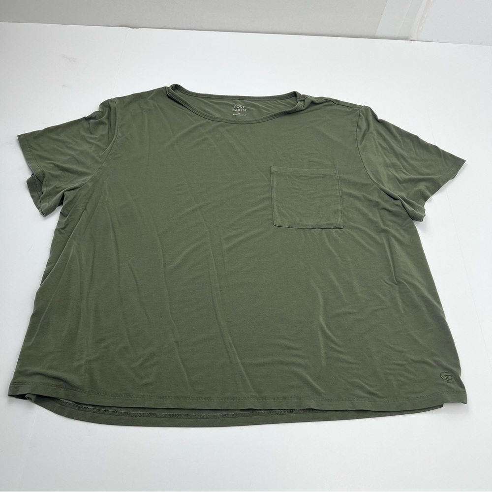 Cozy Earth Women’s Short Sleeve Shirt‎ Top Size XL Pocket Bamboo Blend *FLAW